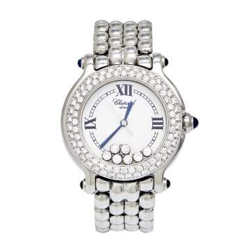 Pre Owned Chopard White Stainless Steel Diamond Happy Sport 27/8236 Women's Wristwatch 32 mm