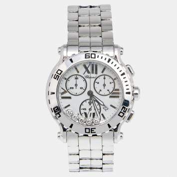 Pre Owned Chopard White Stainless Steel Diamond Happy Sport 288499-3003 Women's Wristwatch 42 mm