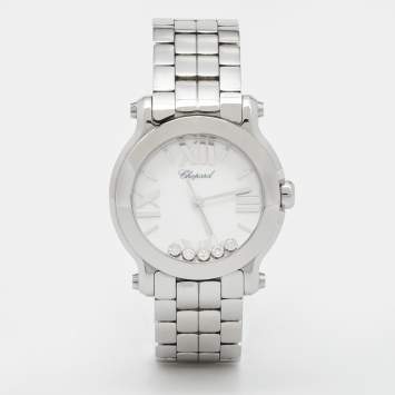 Pre Owned Chopard White Stainless Steel Diamond Happy Diamond 278509-3002 Women's Wristwatch 30 mm