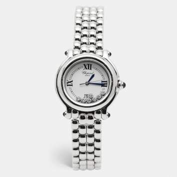Pre Owned Chopard White Stainless Steel Happy Sport 27/8236-23 Women's Wristwatch 32 mm