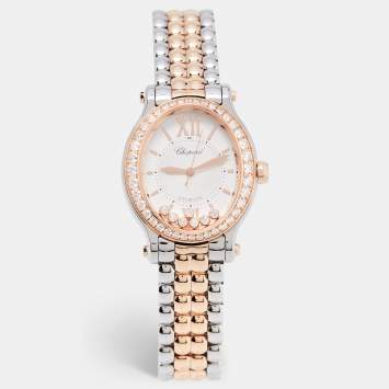 Pre Owned Chopard Silver 18k Rose Gold Stainless Steel Diamond Happy Sport 278602-6004 Women's Wristwatch 29 mm