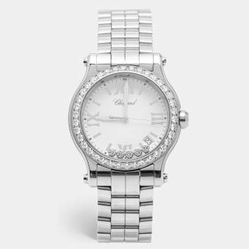 Pre Owned Chopard White Stainless Steel Diamond Happy Sport 278582-3004 Women's Wristwatch 36 mm