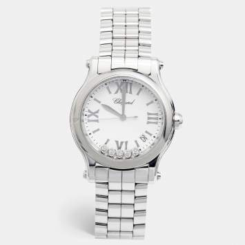 Pre Owned Chopard White Diamond Stainless Steel Happy Sport 278582-3002 Women's Wristwatch 36 mm