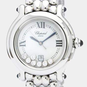 Pre Owned Chopard White Stainless Steel Happy Sport 27/8236-23 Women's Wristwatch 32 mm