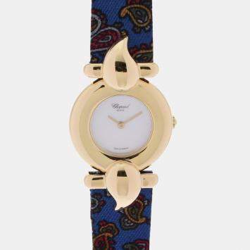 Pre Owned Chopard White 18K Yellow Gold Casmir Women's Wristwatch 23 mm