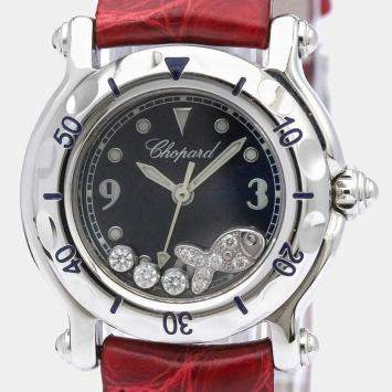 Pre Owned Chopard Black Diamonds Stainless Steel Happy Sport 27/8923 Women's Wristwatch 26 mm