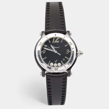 Pre Owned Chopard Black Ceramic Stainless Steel Rubber Limited Edition Happy Sport 28/8507 Women's Wristwatch 38 mm