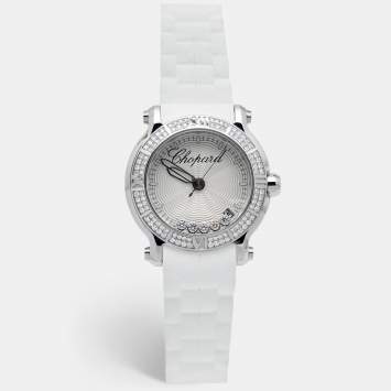 Pre Owned Chopard Silver Stainless Steel Rubber Diamond Happy Sport 278551-3003 Women's Wristwatch 36 mm