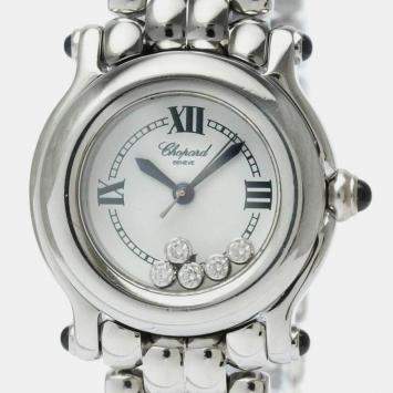 Pre Owned Chopard White Stainless Steel Happy Sport 27/8250-23 Quartz Women's Wristwatch 26 mm