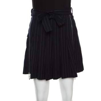 Pre Owned Christian Dior Boutique Navy Blue Striped Wool Pleated Mini Skirt M