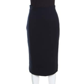 Pre Owned Christian Dior Black Textured Wool High Waist Pencil Skirt S
