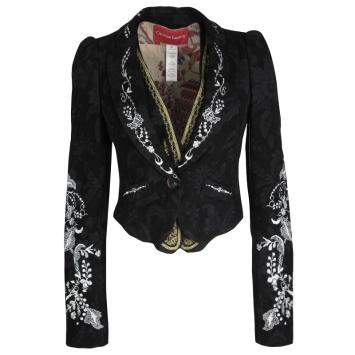Pre Owned Christian Lacroix Black Floral Embroidered Vest Detail Velvet Blazer S