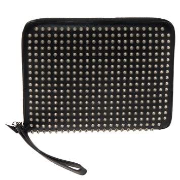 Pre Owned Christian Louboutin Black Leather Studded iPad Case