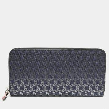 Pre Owned Christian Louboutin Ombre Blue Printed Denim Zip Continental Wallet