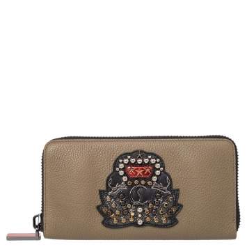 Pre Owned Christian Louboutin Olive Green Leather Panettone Zip Around Wallet