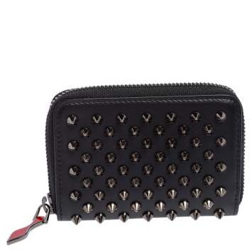 Pre Owned Christian Louboutin Black Spike Leather Panettone Coin Purse