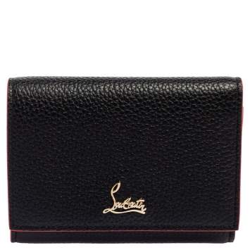Pre Owned Christian Louboutin Black Leather Logo Trifold Compact Wallet