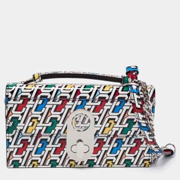 Pre Owned Christian Louboutin Multicolor Logo Print Patent Leather Elisa Top Handle Bag