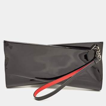 Pre Owned Christian Louboutin Black Patent Leather Loubitwist Clutch