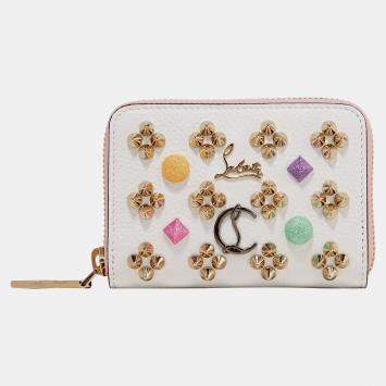 Pre Owned Christian Louboutin Leather Studded Coin Zip Wallet