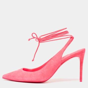 Pre Owned Christian Louboutin Pink Suede Lace Up Kate Pumps Size 37