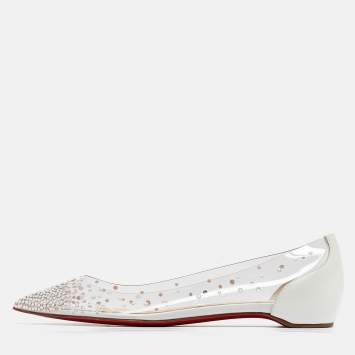 Pre Owned Christian Louboutin White Leather and PVC Degrastrass Ballet Flats Size 37