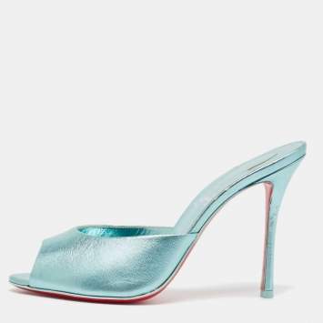 Pre Owned Christian Louboutin Metallic Blue Leather Me Dolly Sandals Size 38.5