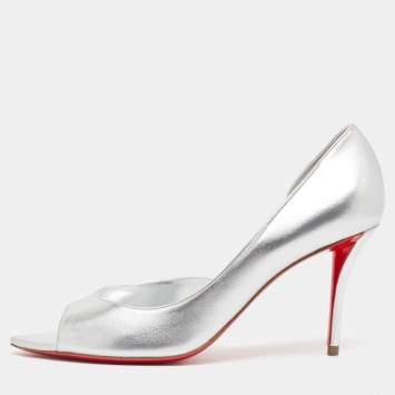 Pre Owned Christian Louboutin Silver Leather Apostropha Pumps Size 38
