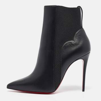 Pre Owned Christian Louboutin Black Leather Ankle Length Boots Size 38.5