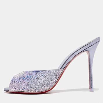 Pre Owned Christian Louboutin Purple Crystals Leather Me Dolly Slide Sandals Size 39