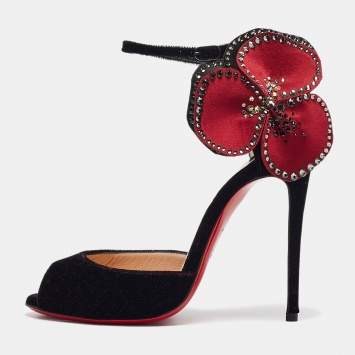 Pre Owned Christian Louboutin Black Velvet Pensamoi Sandals Size 35