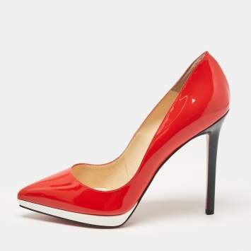 Pre Owned Christian Louboutin Red Patent Leather Pigalle Plato Pumps Size 38.5