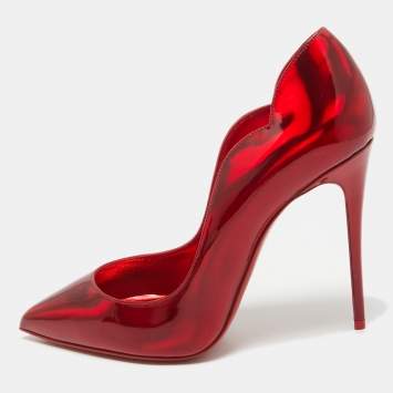 Pre Owned Christian Louboutin Red Patent Leather Hot Chick Pumps Size 38