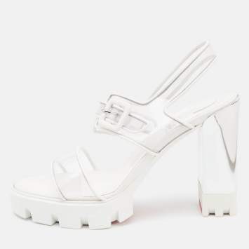 Pre Owned Christian Louboutin White PVC and Leather Duniss Ankle Strap Sandals Size 36.5