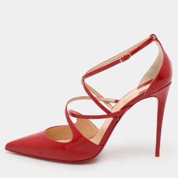 Pre Owned Christian Louboutin Red Patent Leather Crossfliketa Pumps Size 42