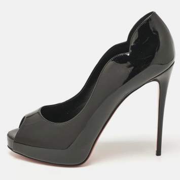 Pre Owned Christian Louboutin Black Patent Leather Hot Chick Alta Pumps Size 38