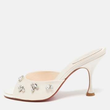 Pre Owned Christian Louboutin Cream Satin Degraqueen Slide Sandals Size 39