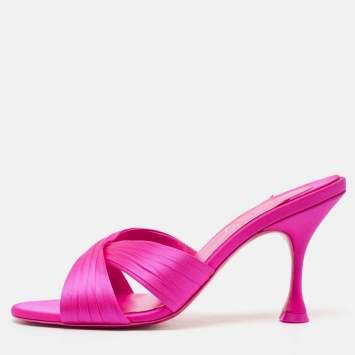 Pre Owned Christian Louboutin Pink Satin Nicol Is Back Slide Sandals Size 37.5