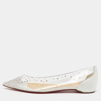 Pre Owned Christian Louboutin Transparent PVC and Leather Follies Strass Ballet Flats Size 38.5