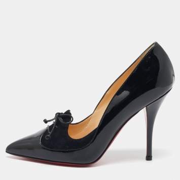 Christian Louboutin Black Patent Leather and Suede Queue Di Pie Pumps Size 36