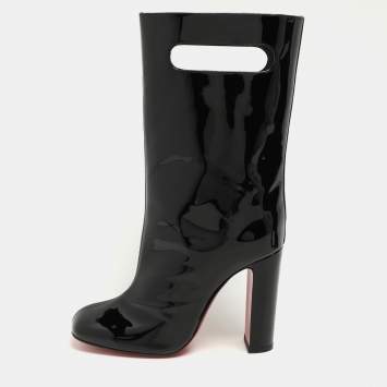 Christian Louboutin Black Patent Leather Tomette Mid Calf Boots Size 36.5