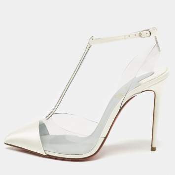 Christian Louboutin White PVC and Satin Nosy Strass Pumps Size 37.5