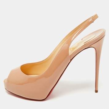 Christian Louboutin Beige Patent Leather Private Number Slingback Pumps Size 39.5