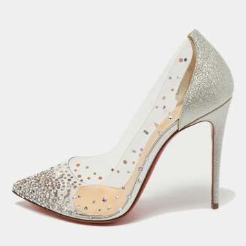 Christian Louboutin Silver Glitter and PVC Degrastrass Pumps Size 38