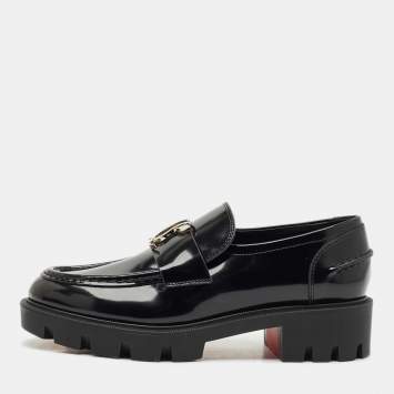 Christian Louboutin Black Leather CL Moc Lug Loafers Size 37