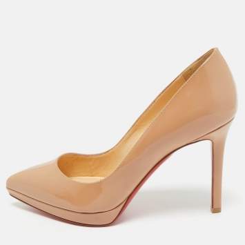 Pre Owned Christian Louboutin Beige Patent Leather Pigalle plato Pumps Size 36