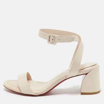 Pre Owned Christian Louboutin Beige Patent Leather Miss Jane Ankle Strap Sandals Size 39