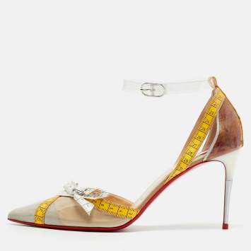 Pre Owned Christian Louboutin Multicolor Tape Trimmed PVC Metri Pumps Size 39
