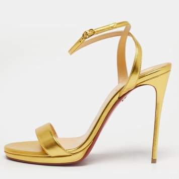 Pre Owned Christian Louboutin Gold Leather Loubi Queen Sandals Size 40