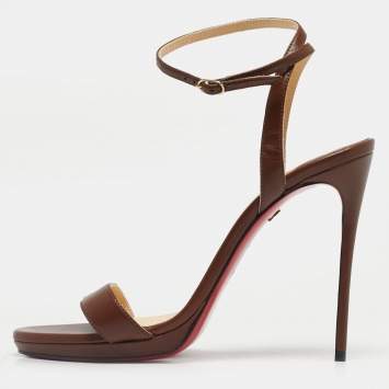 Pre Owned Christian Louboutin Brown Leather Loubi Queen Sandals Size 40